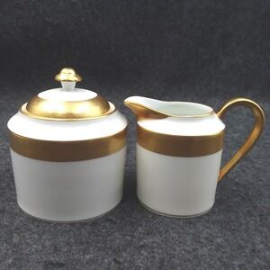 Chastagner Limoges France Sugar Bowl Creamer Set Gold Incrustation Double Dorure